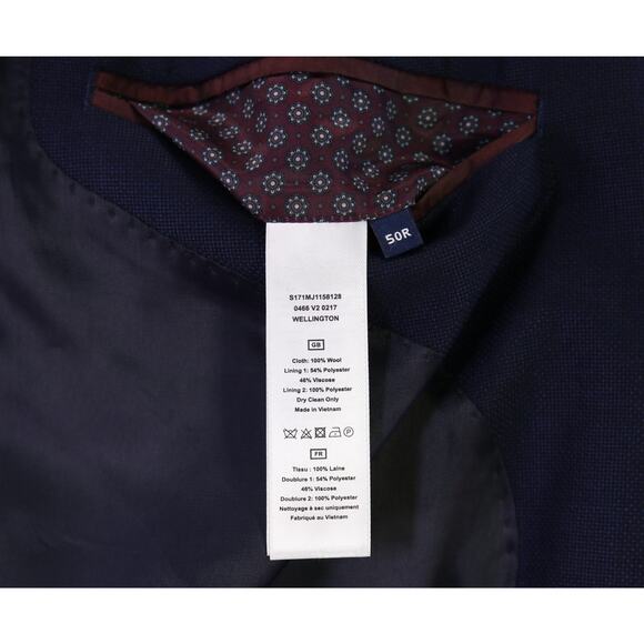 TM Lewin Navy Blue Woven Patch Pocket Wool Blazer Jacket 50R - Picture 9 of 10